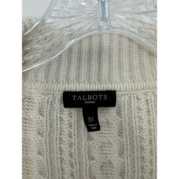 Talbots Cardigan White Cable Knit Open Career Business Office Mature Size 3X - Picture 2 of 9